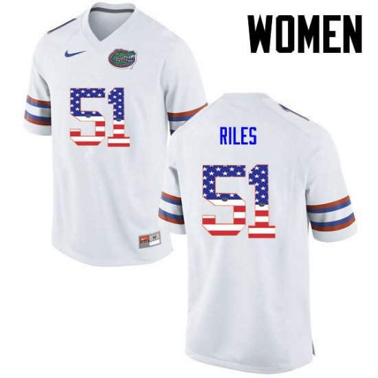 Women's Florida Gators #51 Antonio Riles NCAA Nike White USA Flag Fashion Authentic Stitched College Football Jersey TXI1562NI